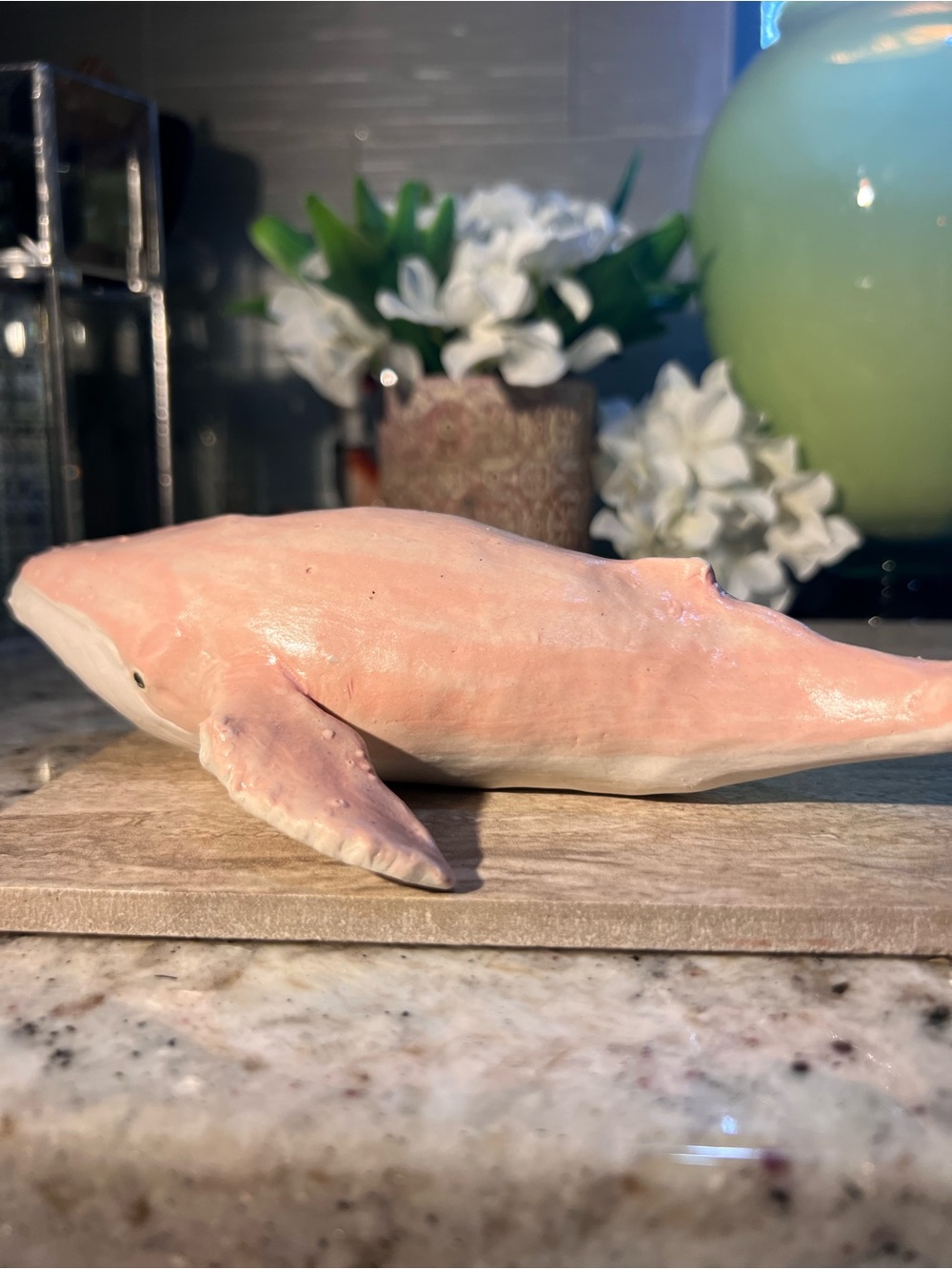 Signed! Ceramic or Porcelain Pink Whale Figurine